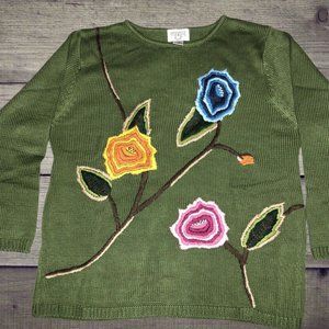 Cervelle Vintage  Embroidered Floral Sweater